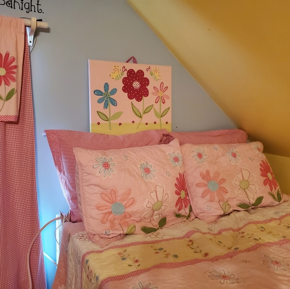 Pottery barn pink flowers quilt bedding set and bathroom set - Picture 2 of 5